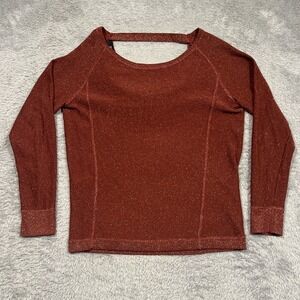 ANA Metallic Sweater Pullover Red Knit Top Long Sleeve Womens Small